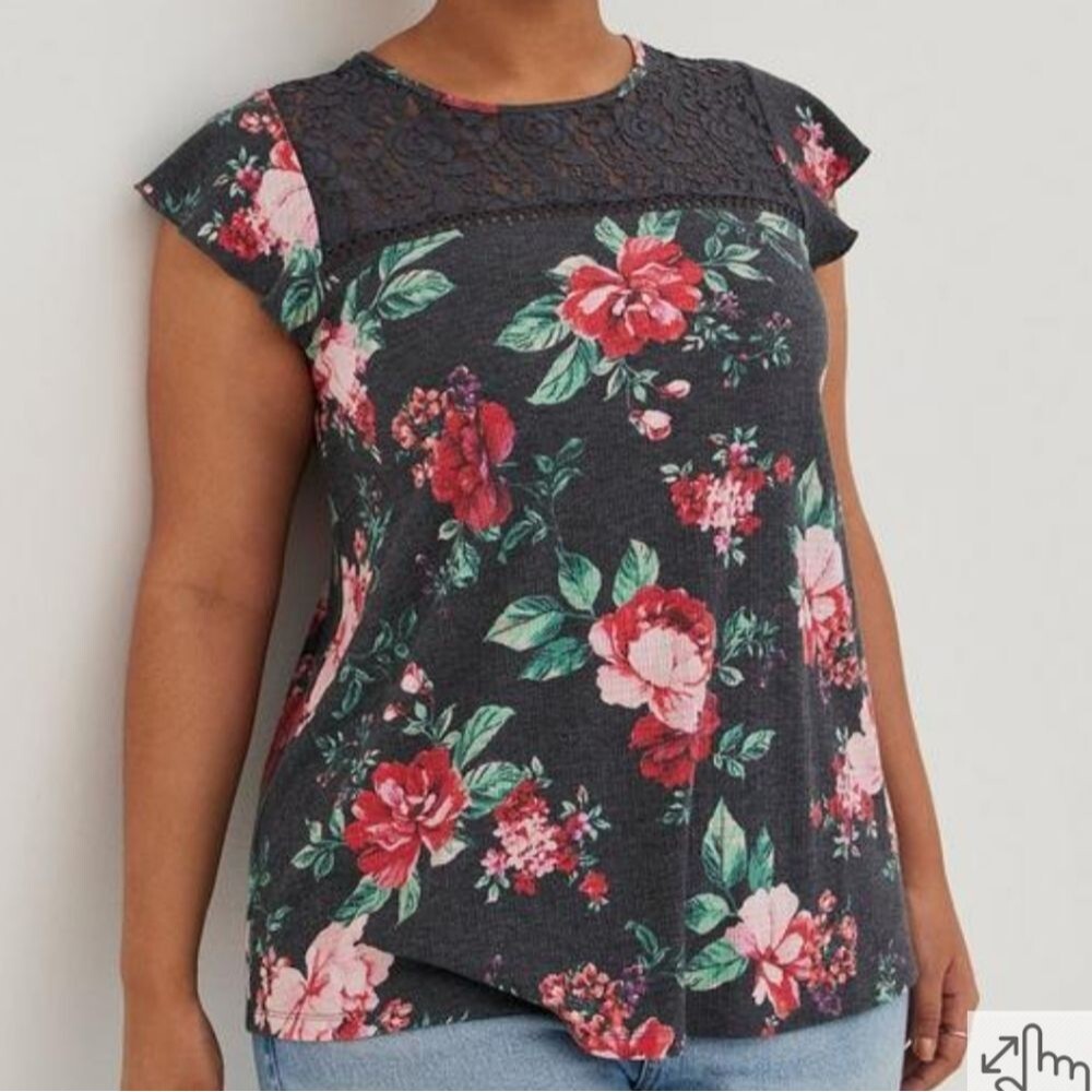 Torrid Floral Textured Crew Lace Top